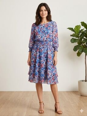 NWT Vince Camuto Dress Blue Floral Size 8